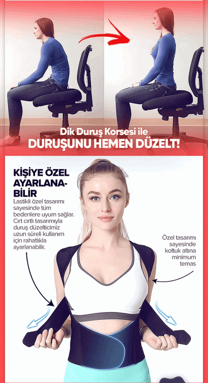 Dik Duruş Korsesi – Kamburluk Önleyici Sırt ve Omuz Düzeltici Aparat Kadın-Erkek Ortopedik Duruş Korsesi | Kifoz Önleyici Sırt Desteği